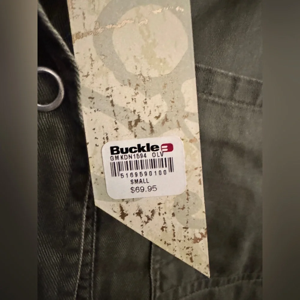 Gimmick BKE Olive Eclectic, Moto ART Shirt Jacket with sheer back Buckle size sm